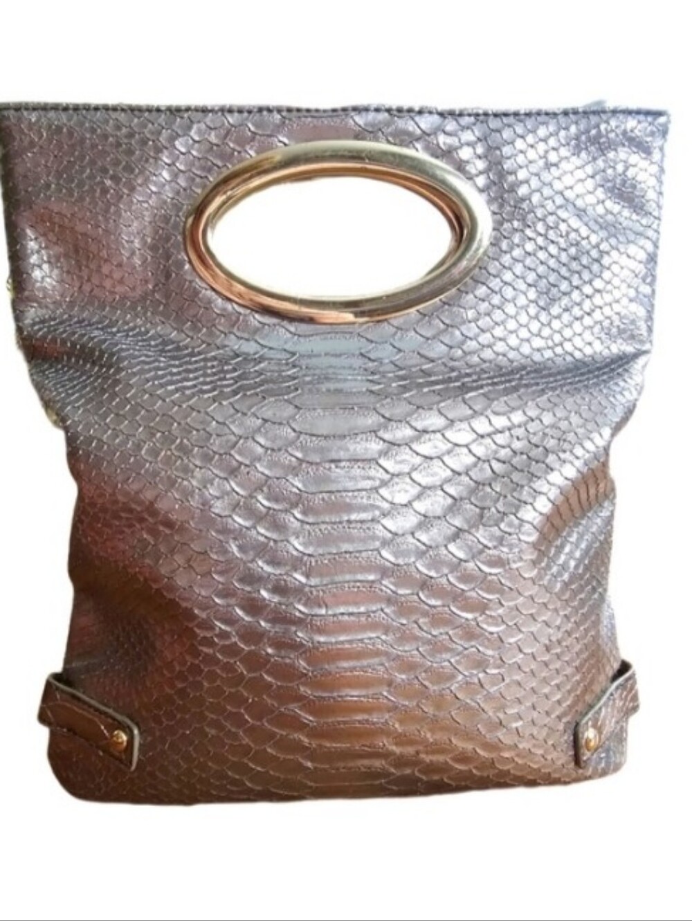 Silver Gray Faux Snakeskin Silver Handle Two Way Folding Clutch Bag